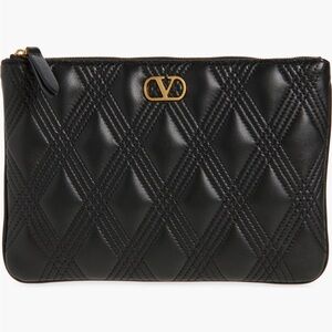 *NWT* Valentino Garavani Black Quilted Nappa Leather Clutch with Gold Logo